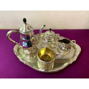 Art Deco, Silver 800, Elegant Coffee Service With Tray, 4 Pieces, Manufacturer Koch U. Bergfeld