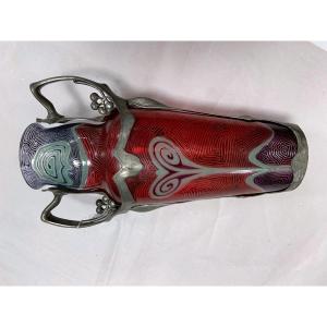 F. Van Houten Fils, Bonn Art Nouveau Vase With Metal Mount (in The Style Of Orivit)