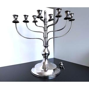 Rare Chanukah Candlestick, Silver 800, Budapest Ca. 1920-1925, Diana Mark