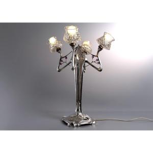 An Exceptional Art Nouveau Silver Lamp By Orivit Ag, Cologne, Germany 1904