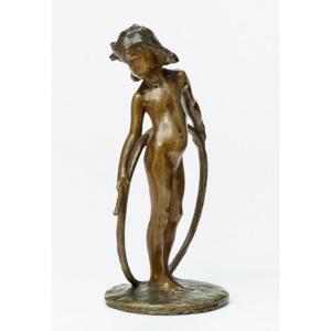 Bernhard Hoetger, L’enfant Au Cerceau, Sculpture En Bronze, Art Nouveau, Paris 1902