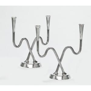 Georg Jensen Sigvard Bernadotte Mid-century Modern Pair Of Candelabras 1050, Sterling Silver