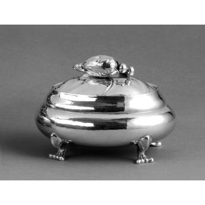 Art Nouveau Georg Jensen 925 Silver Oval Sugar Box #2, Blossom, 1933-44