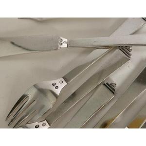 Pre-war Georg Jensen Sterling Silver Fish Cutlery For 6 Pyramid Collection, Execution 1932-33