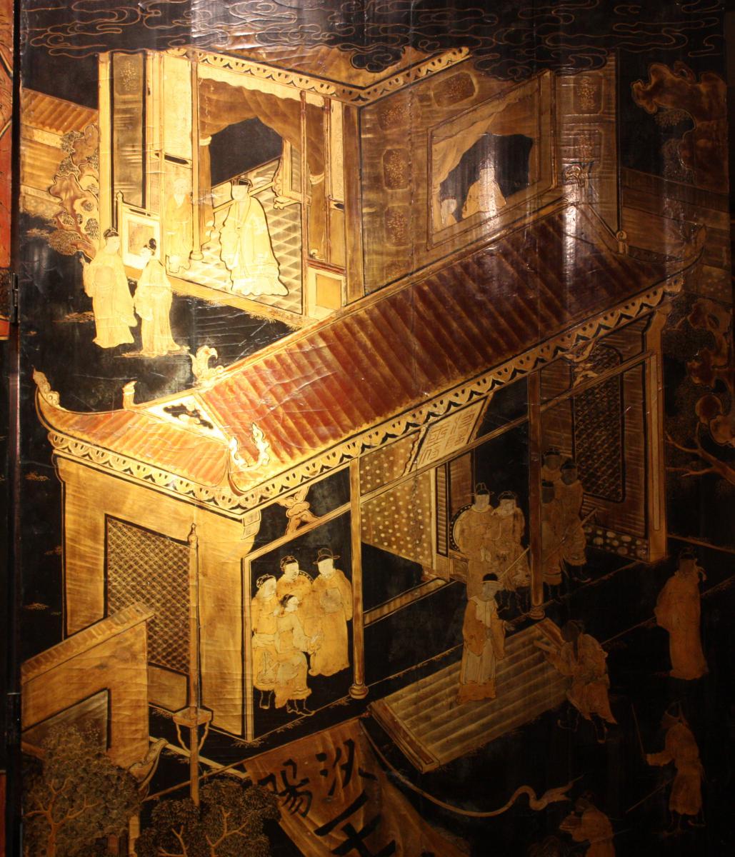 Exceptionnel Paravent Chinois En Laque Du 17° Siècle-photo-2