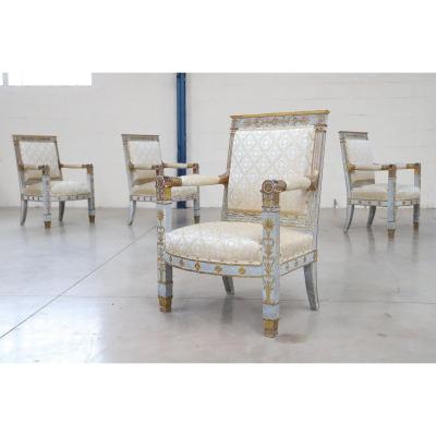 Exceptional Set Of Four Empire Apparat Armchairs