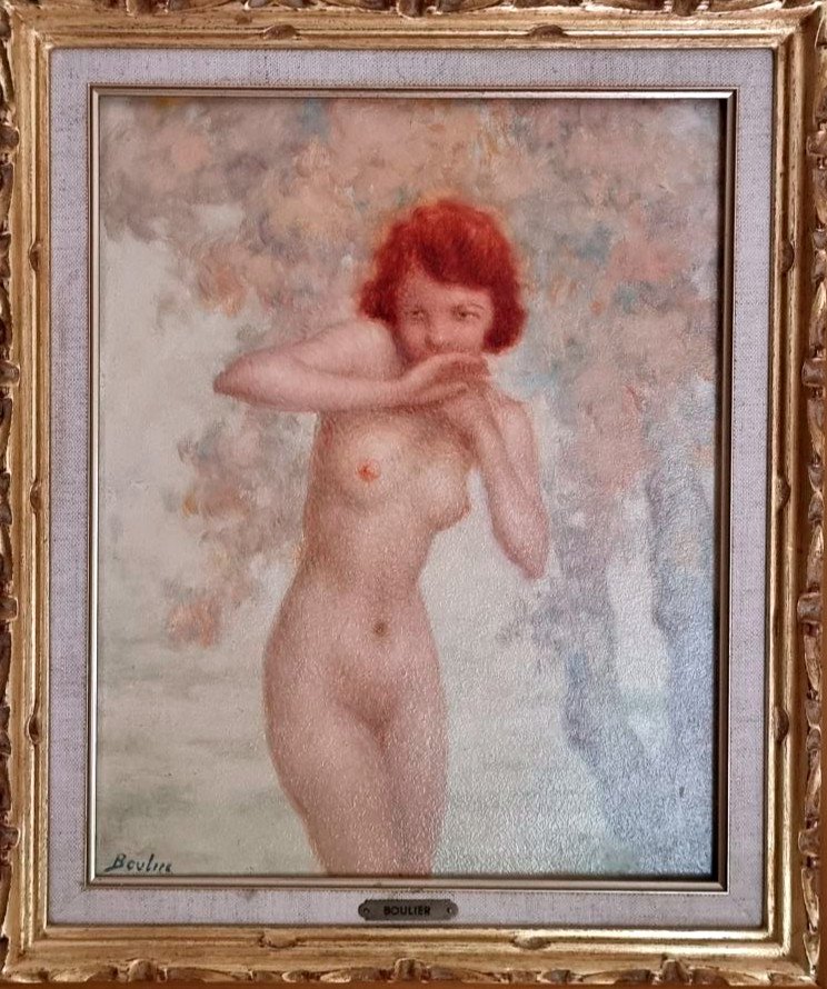 Lucien Boulier - Naked Girl Oil On Panel Signed - Art Deco-photo-1