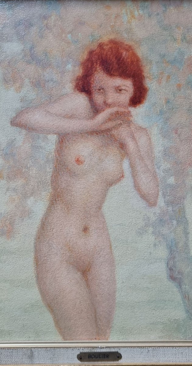 Lucien Boulier - Naked Girl Oil On Panel Signed - Art Deco