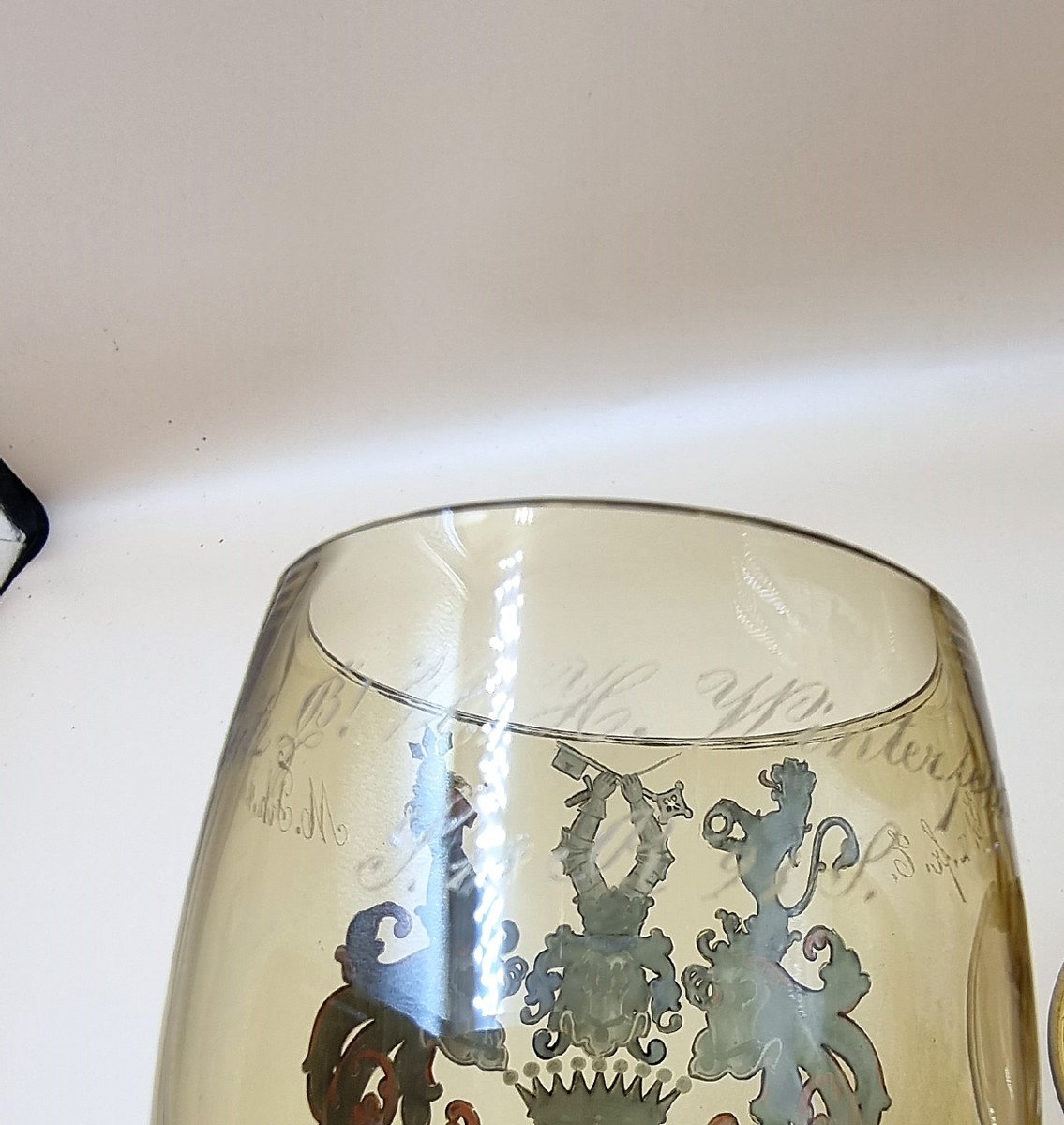 X4 Chalice Glasses - Rich And Fine Enamelled Decor Coat Of Arms Heraldry Engraved Text-photo-3