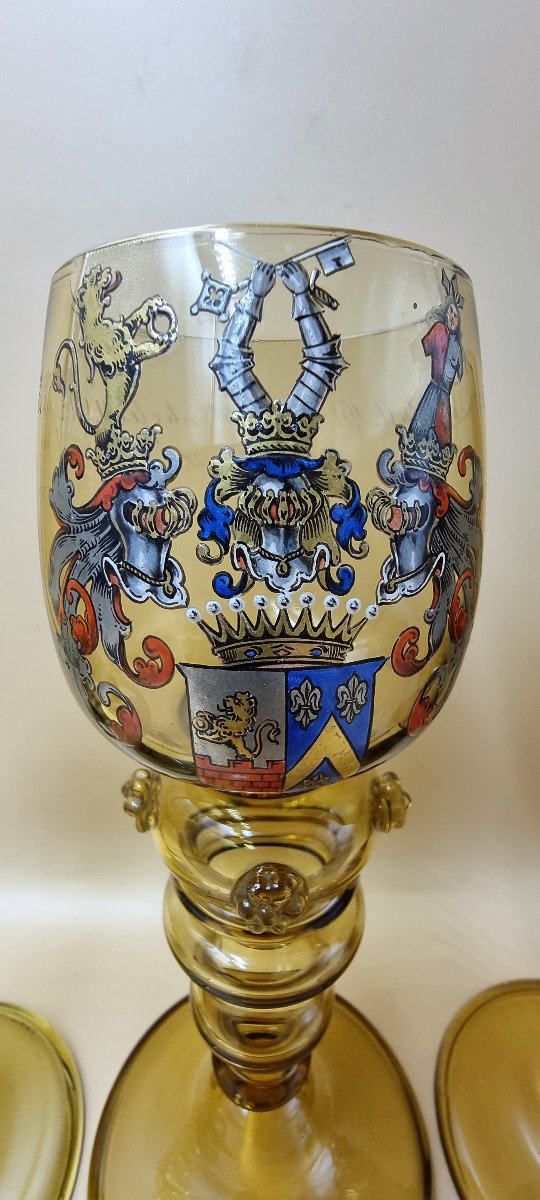 X4 Verres Calice - Riche Et Fin  Décor émaillé Blason Armoiries Héraldique texte gravé -photo-4