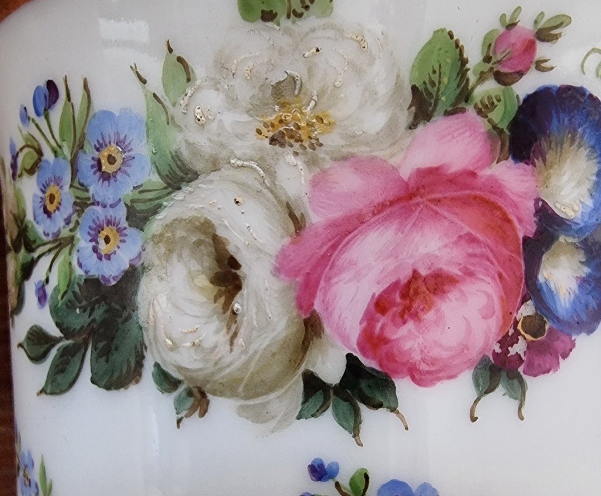 Paris Porcelain Cup And Saucer Restoration Period - Bouquet Of Pink Flowers-photo-7