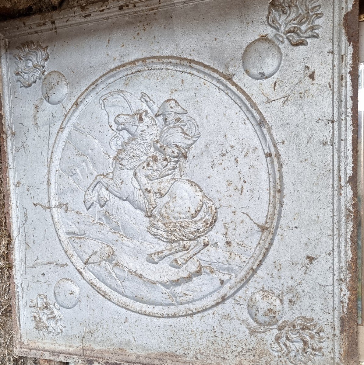 Cast Iron Fireplace Plate With Empire Decor Napoleon Bonaparte On Horseback-photo-3