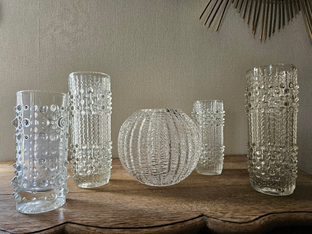 Set Lot Granite Frosted Glass Vases 60s-70s - Decoration By Accumulation