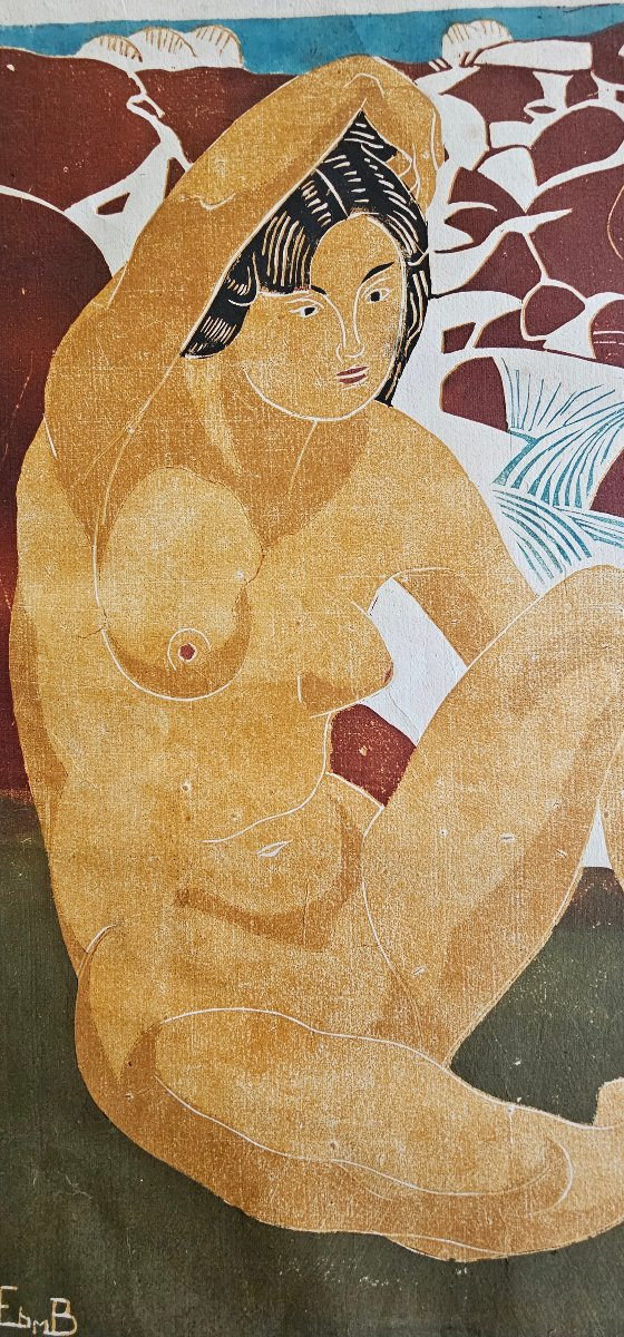 Edmond Bille -  Estampe Gravure Sur Bois Couleur - Femme Nue - LA SOURCE - épreuve 3 +  1926 -photo-3