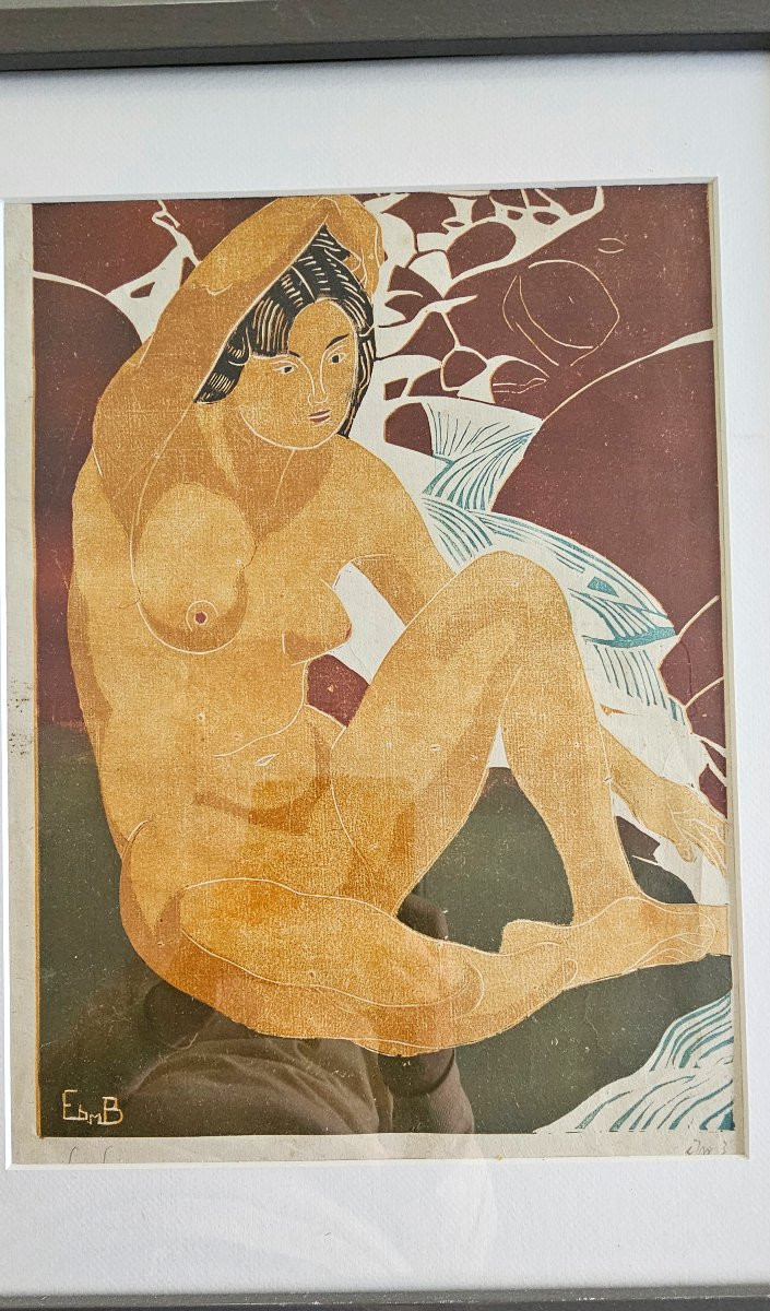 Edmond Bille -  Estampe Gravure Sur Bois Couleur - Femme Nue - LA SOURCE - épreuve 3 +  1926 -photo-2
