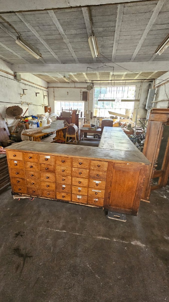 3  meubles de métier - comptoir banque d'accueil - meuble à tiroirs - étagère -  apothicaire-photo-5