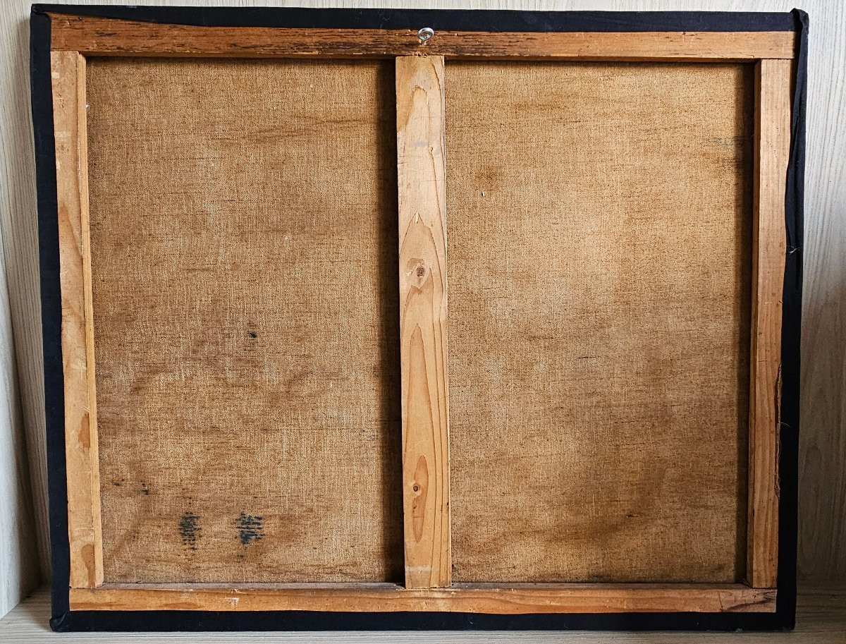 Etienne BOUCHAUD - Huile sur toile JOUEURS DE CARTES au bord de la mer - Alger, Marseille ?-photo-4