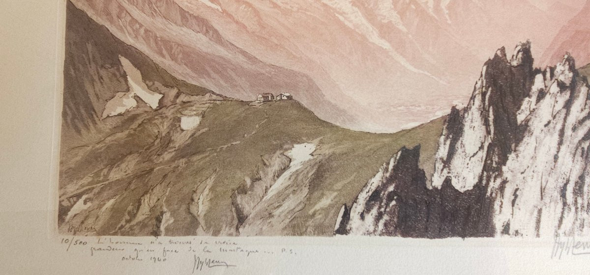 Joanny DREVET (1889-1969) - gravure aquatinte  -Arêtes Chamonix Octobre 1940-photo-2