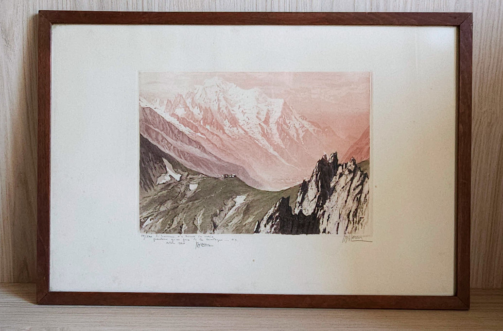 Joanny DREVET (1889-1969) - gravure aquatinte  -Arêtes Chamonix Octobre 1940