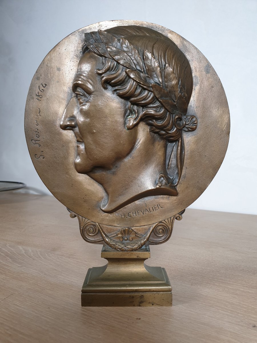 Bronze Medallion - 1864 - Jacques Marie Chevalier - Portrait Of Rossini-photo-2