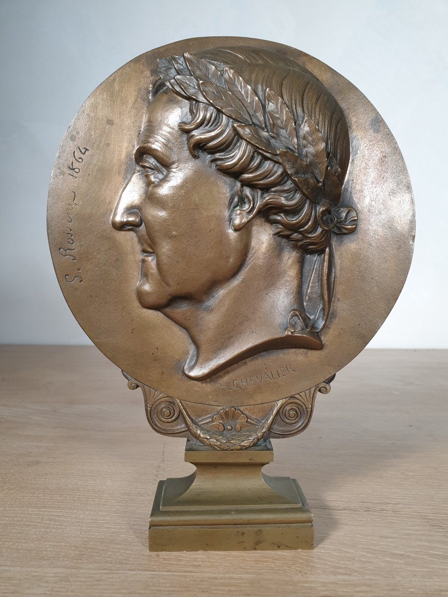 Bronze Medallion - 1864 - Jacques Marie Chevalier - Portrait Of Rossini