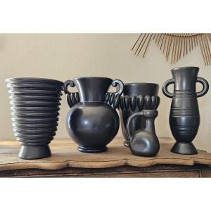 accumulation lot 5 Vases Céramiques Saint Clement Blanches Letalle Décoration Années 50-60 Noir