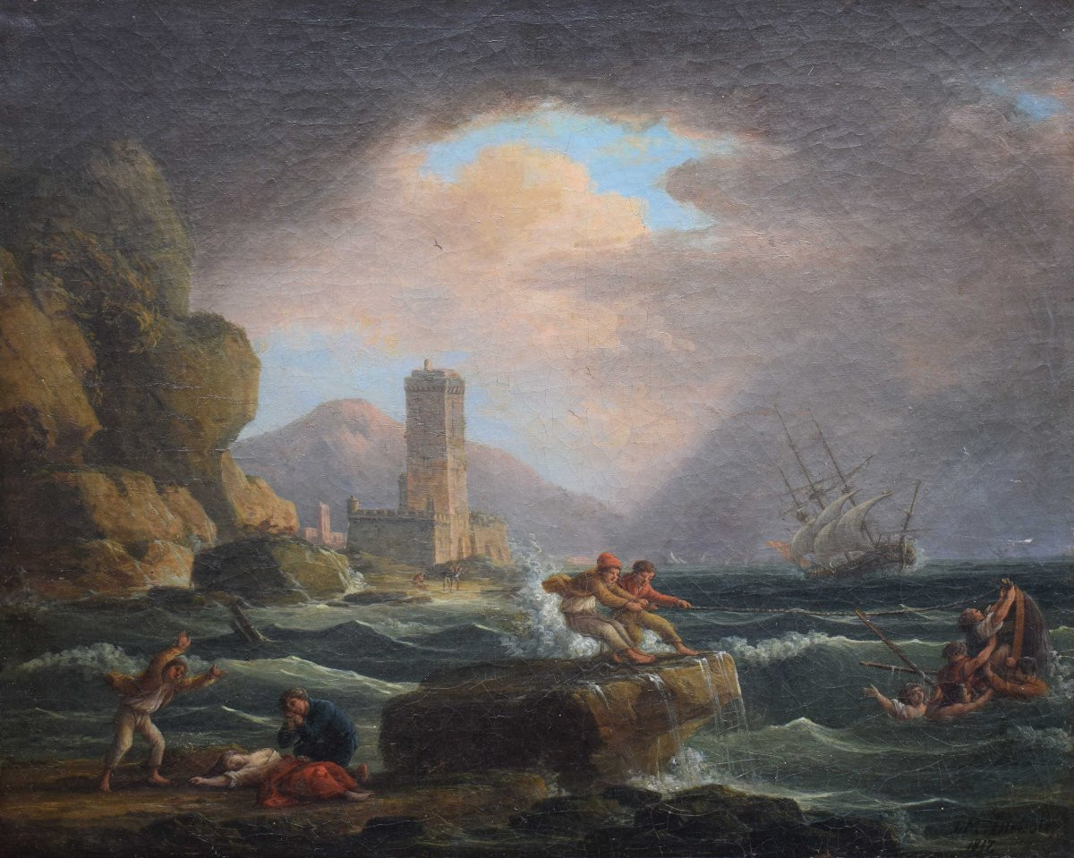 Stormy Seascape By J. M. Dielbolt Oil On Canvas-photo-2
