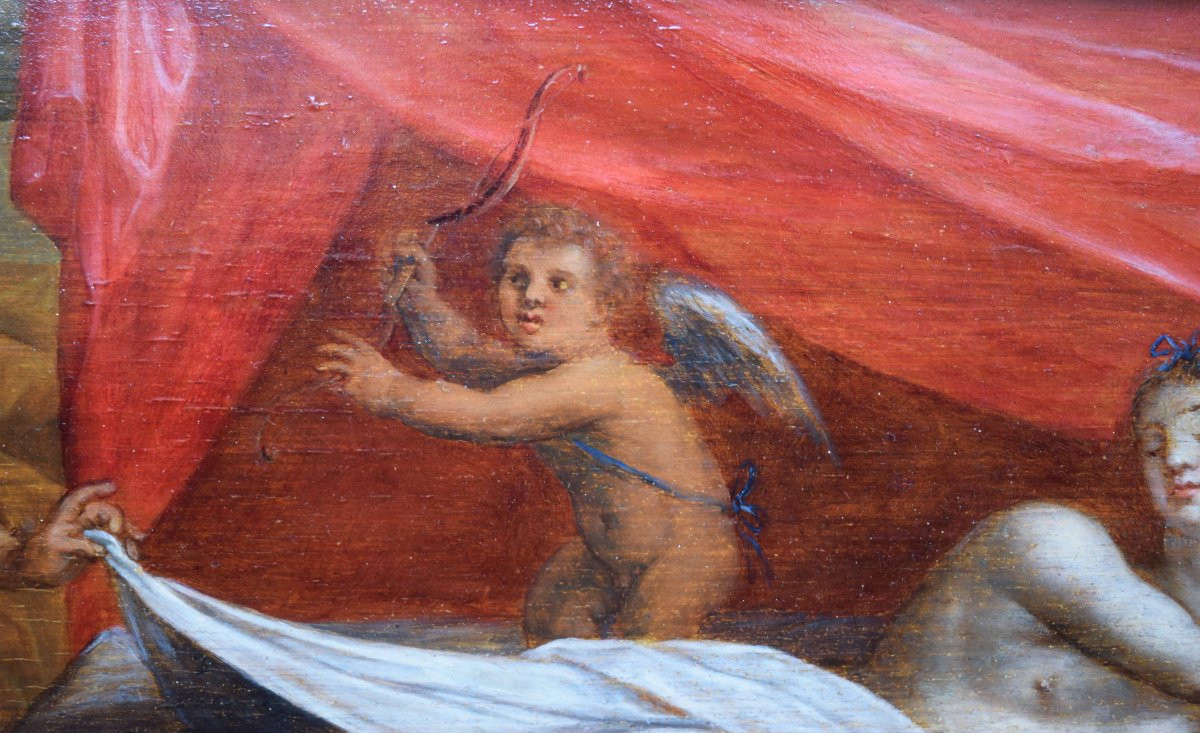 Peinture Flamande Du XVIIe Siècle Représentant Vénus Surprise Par Un Satyre Sur Panneau De Chên-photo-1