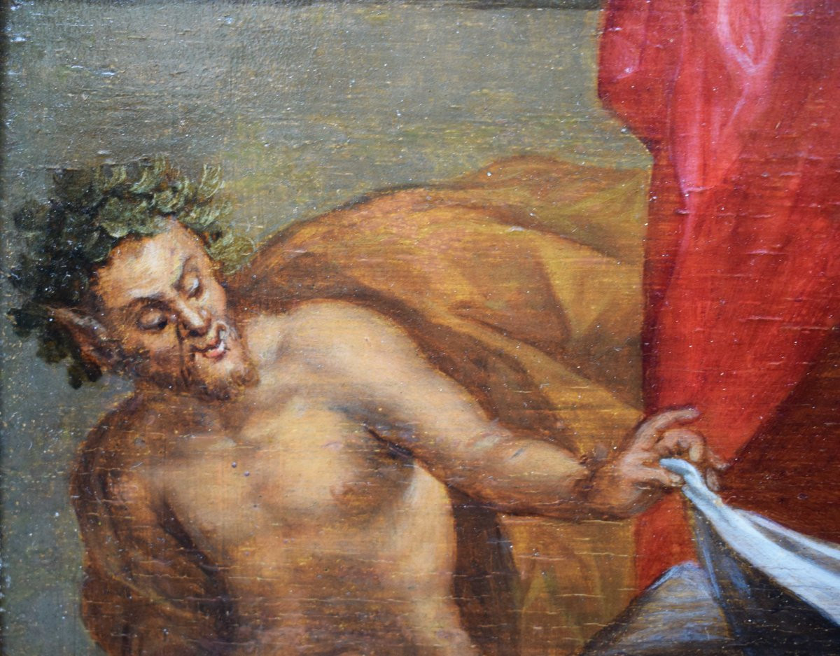 Peinture Flamande Du XVIIe Siècle Représentant Vénus Surprise Par Un Satyre Sur Panneau De Chên-photo-2