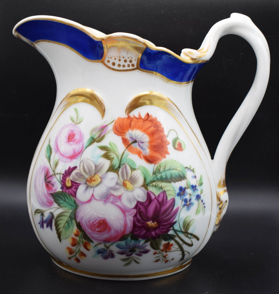 Parisian Porcelain Jug, Louis Philippe Period, 1850–1860 ‘fleur Peinte’ Decoration-photo-1