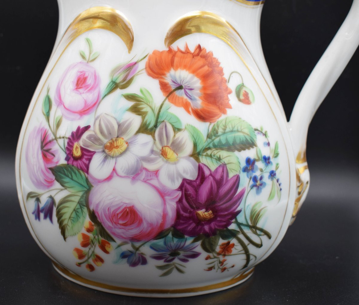 Parisian Porcelain Jug, Louis Philippe Period, 1850–1860 ‘fleur Peinte’ Decoration-photo-3