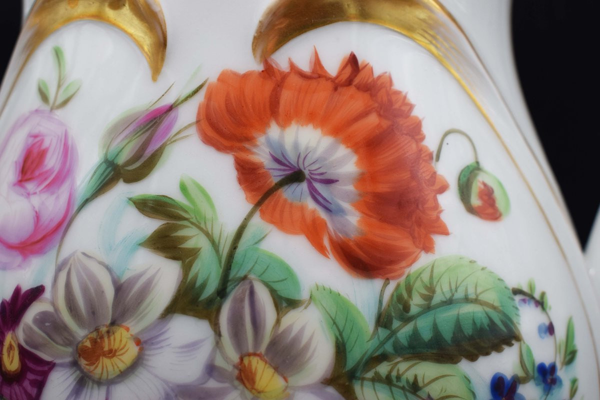 Parisian Porcelain Jug, Louis Philippe Period, 1850–1860 ‘fleur Peinte’ Decoration-photo-7