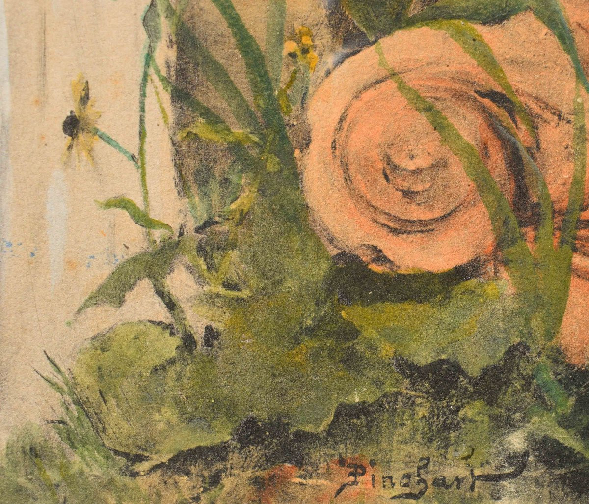 Watercolour By Auguste émile Pinchart With Young Woman In The Garden-photo-3