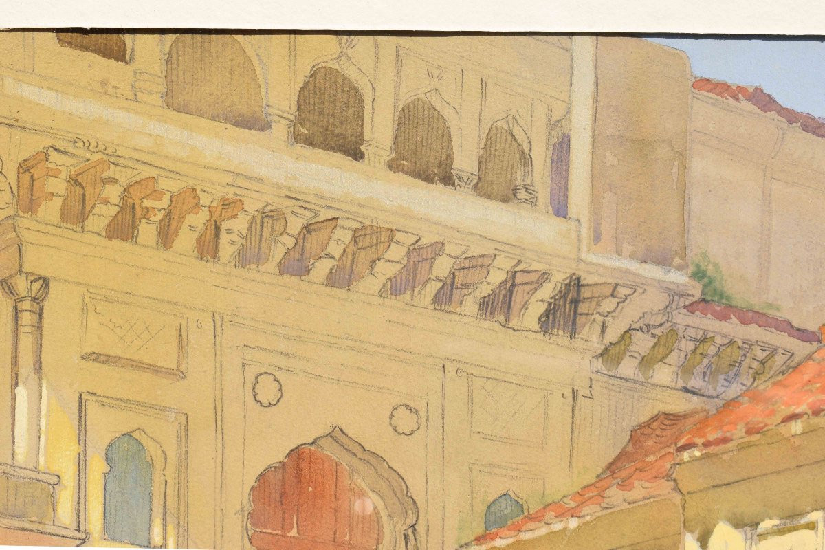 Orientalist Watercolour With Architecture-photo-4