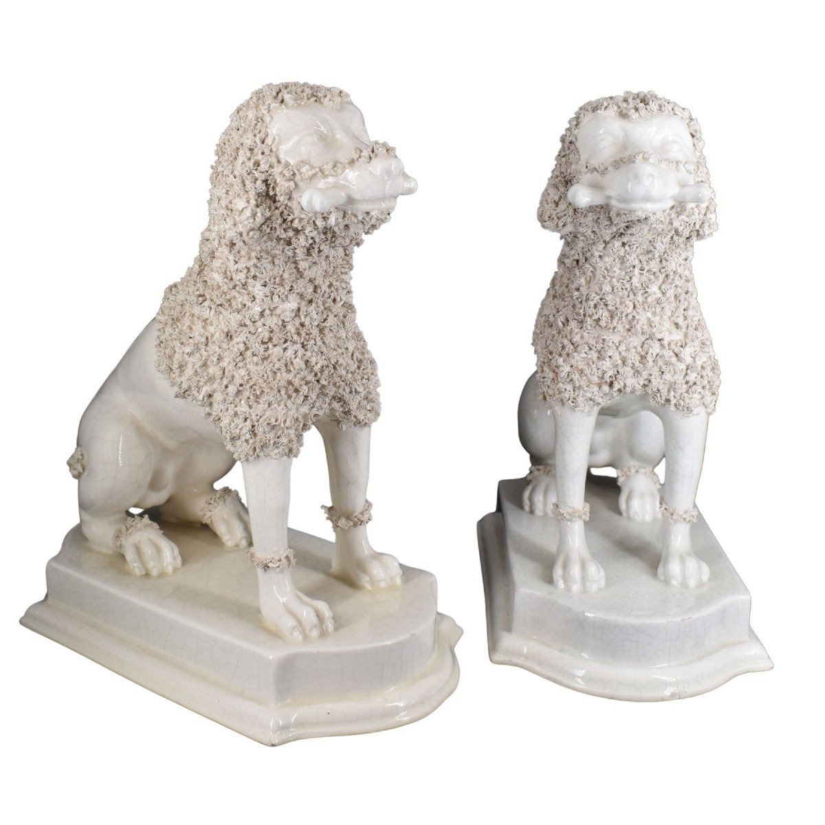 Pair Of Ceramic Sculptures From Nove Di Bassano Depicting Poodles