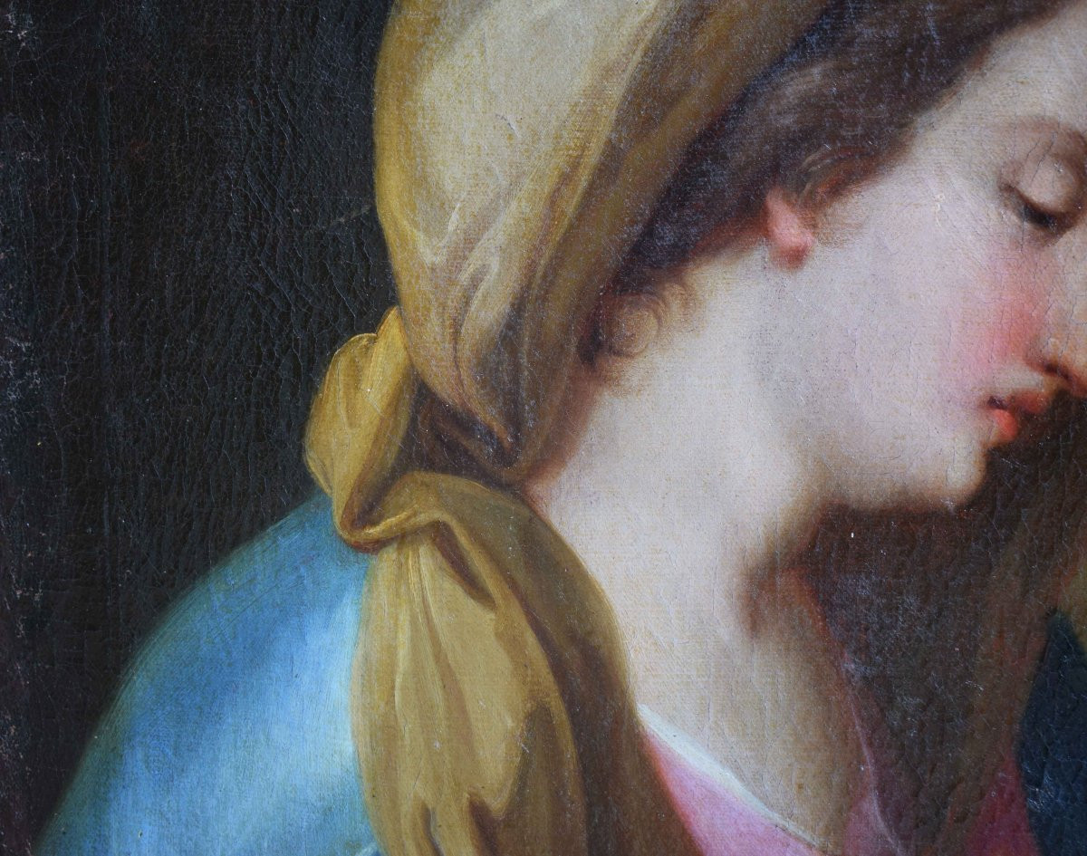 Peinture ancienne du XVIIIe siècle de l'école romaine Madone en train de lire-photo-3