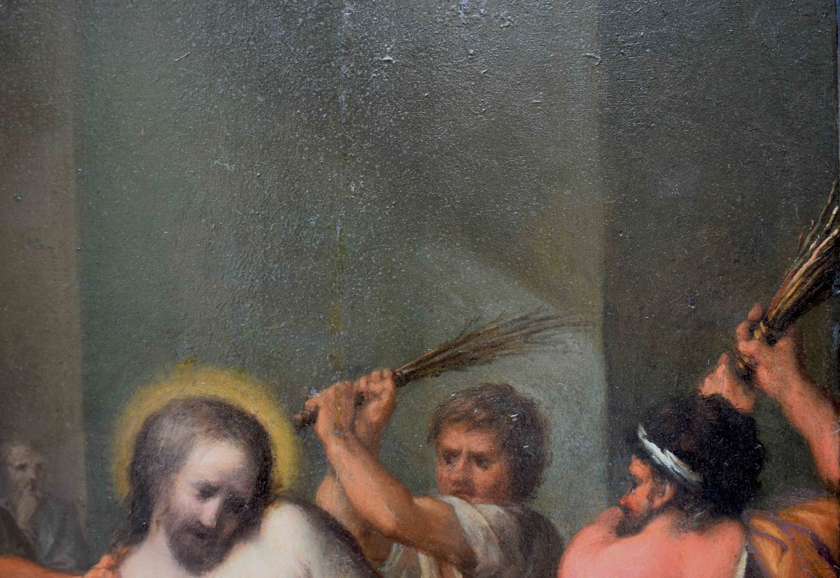 Painted On Wood, Late 16th Century Christ At The Column Venetian School-photo-4