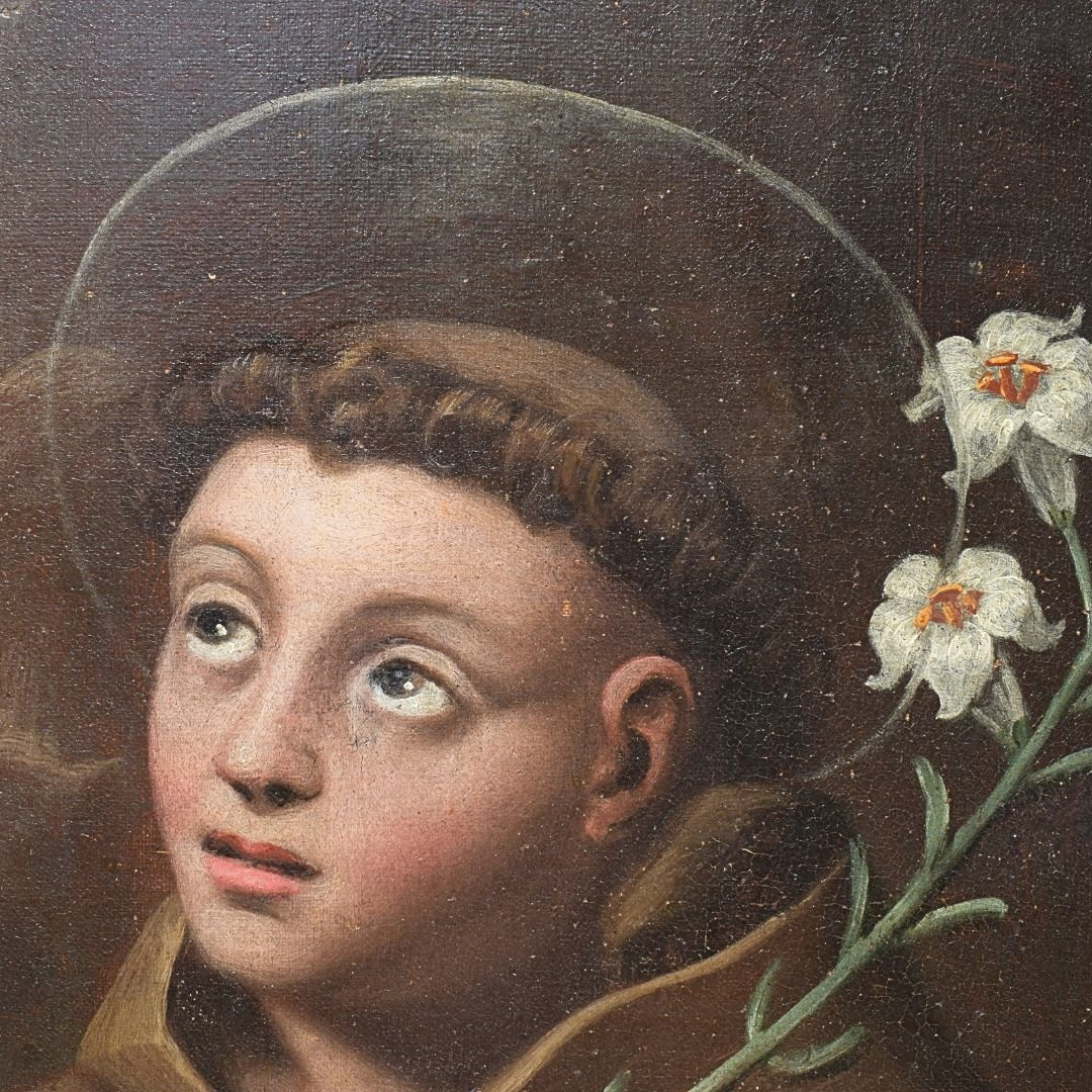 Peinture religieuse ancienne représentant saint Antoine de Padoue, XVIIe siècle, Émilie-photo-1
