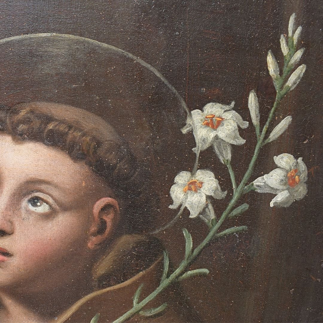Peinture religieuse ancienne représentant saint Antoine de Padoue, XVIIe siècle, Émilie-photo-7
