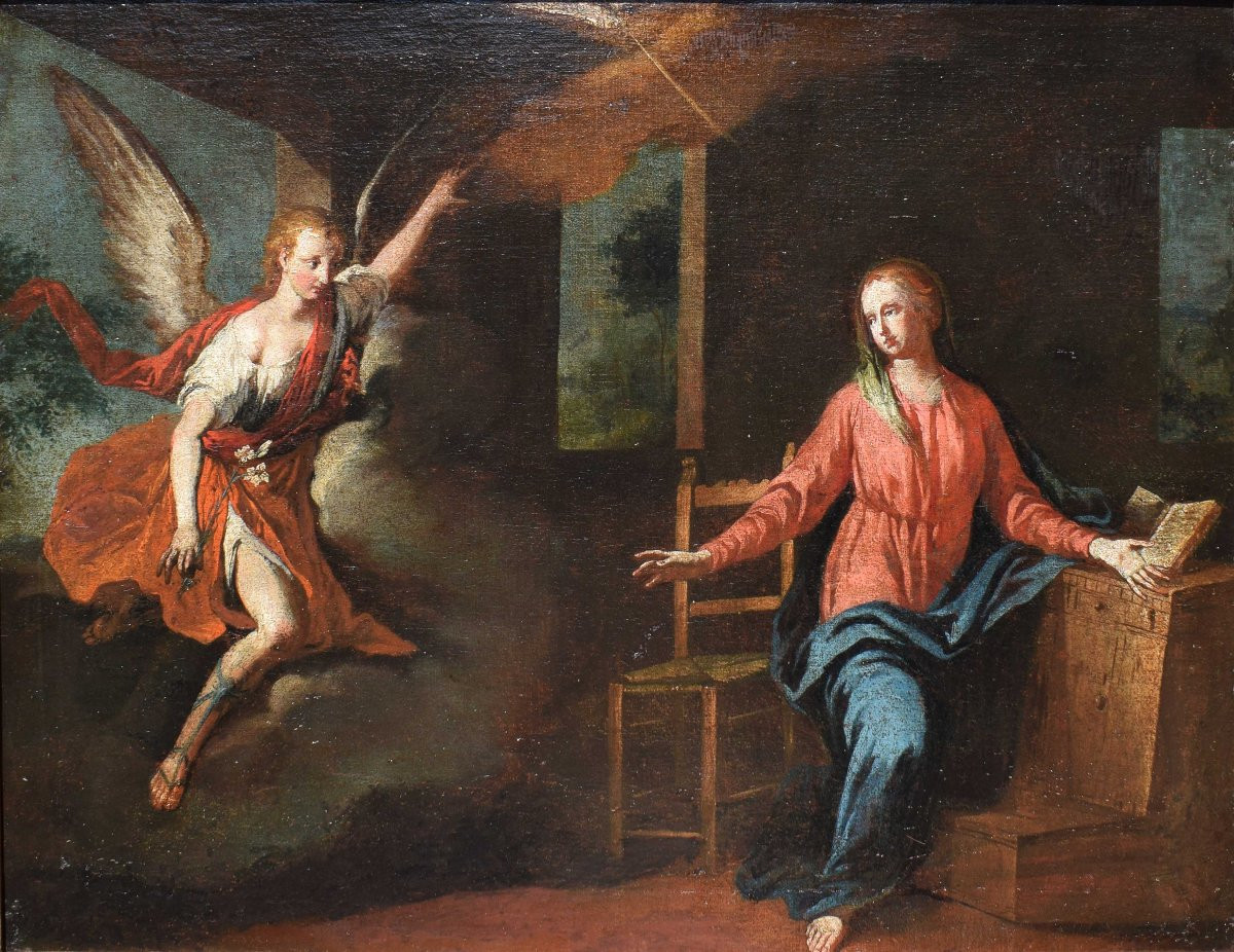 Peinture religieuse lombarde « L'Annonciation », début du XVIIIe siècle-photo-2