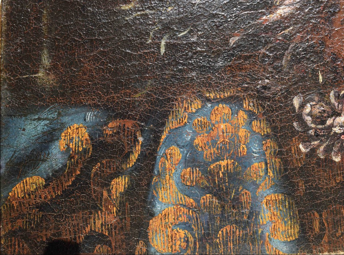 Peinture lombarde, nature morte florale du XVIIe siècle, représentant une corbeille de fleurs-photo-3