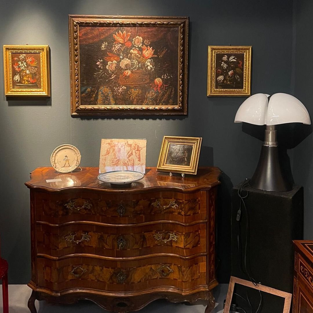 Peinture lombarde, nature morte florale du XVIIe siècle, représentant une corbeille de fleurs-photo-7