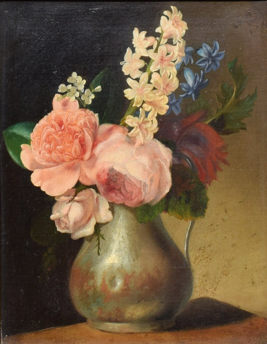 19th-century French Painting: Still Life With A Bouquet Of Flowers, On Canvas-photo-2