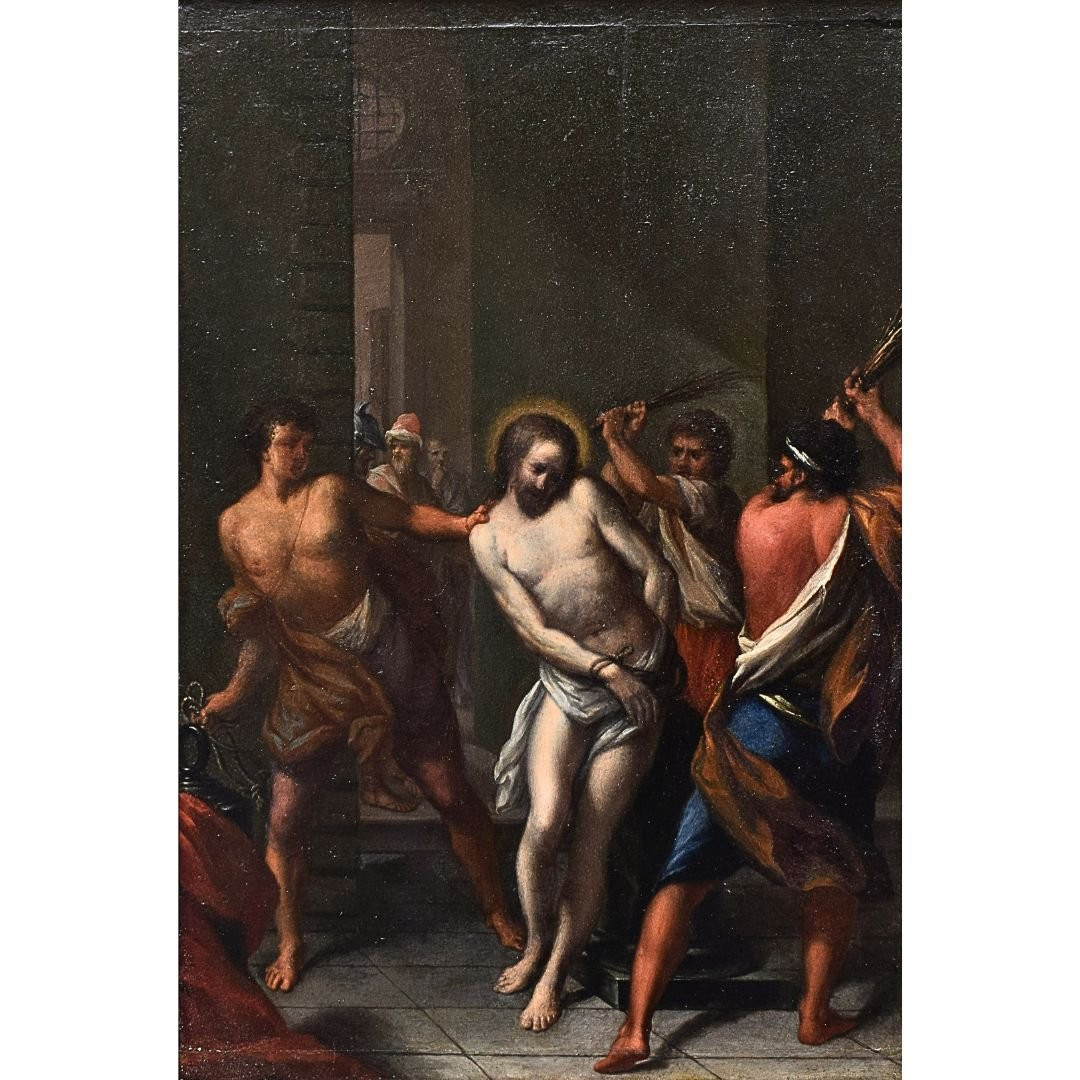 Tableau vénitien, fin du XVIe siècle La flagellation du Christ à la colonne-photo-2