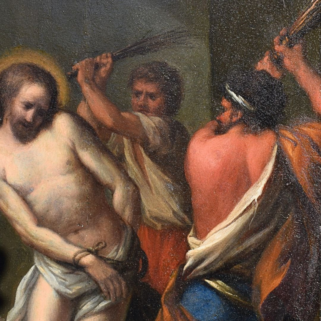 Tableau vénitien, fin du XVIe siècle La flagellation du Christ à la colonne-photo-3