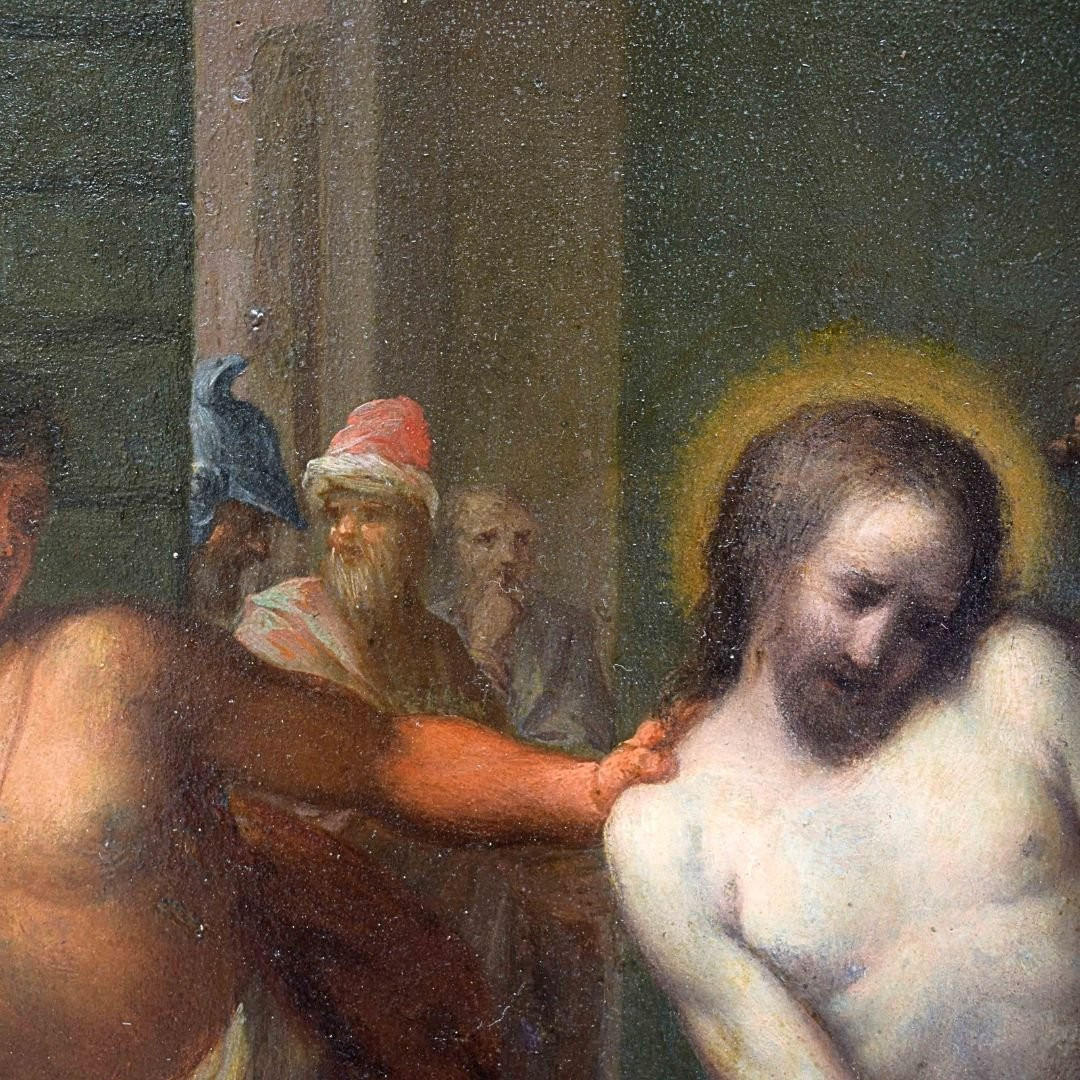 Tableau vénitien, fin du XVIe siècle La flagellation du Christ à la colonne-photo-4