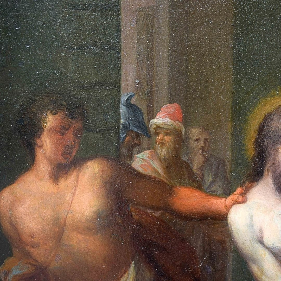 Tableau vénitien, fin du XVIe siècle La flagellation du Christ à la colonne-photo-3