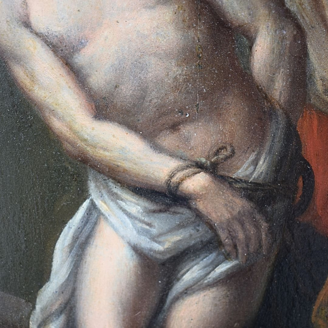 Tableau vénitien, fin du XVIe siècle La flagellation du Christ à la colonne-photo-5