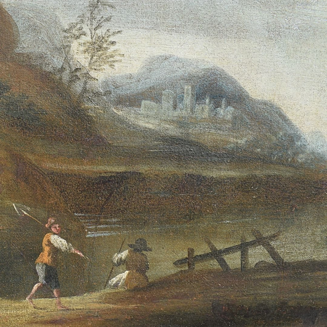 Antique Venetian Landscape Painting With Figures, Oil On Canvas, 18th Century, Venetian School-photo-3