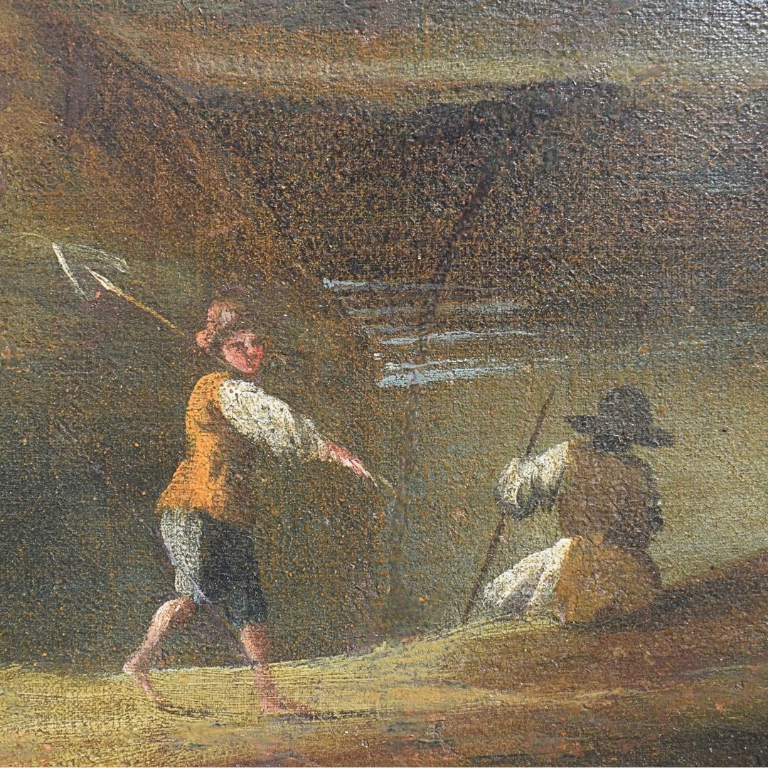 Antique Venetian Landscape Painting With Figures, Oil On Canvas, 18th Century, Venetian School-photo-1